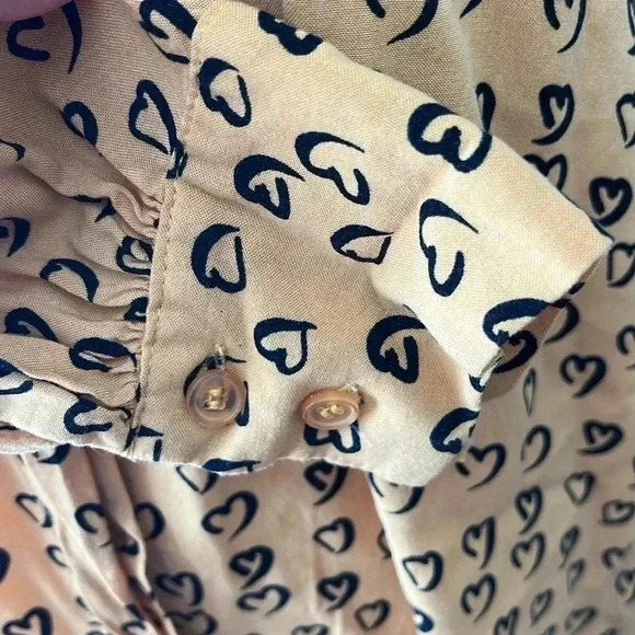 ❤️2/$30❤️[M]Velvet Heart Yellow Button Down  Rayon Heart patterns L/S Shirt - Picture 7 of 15